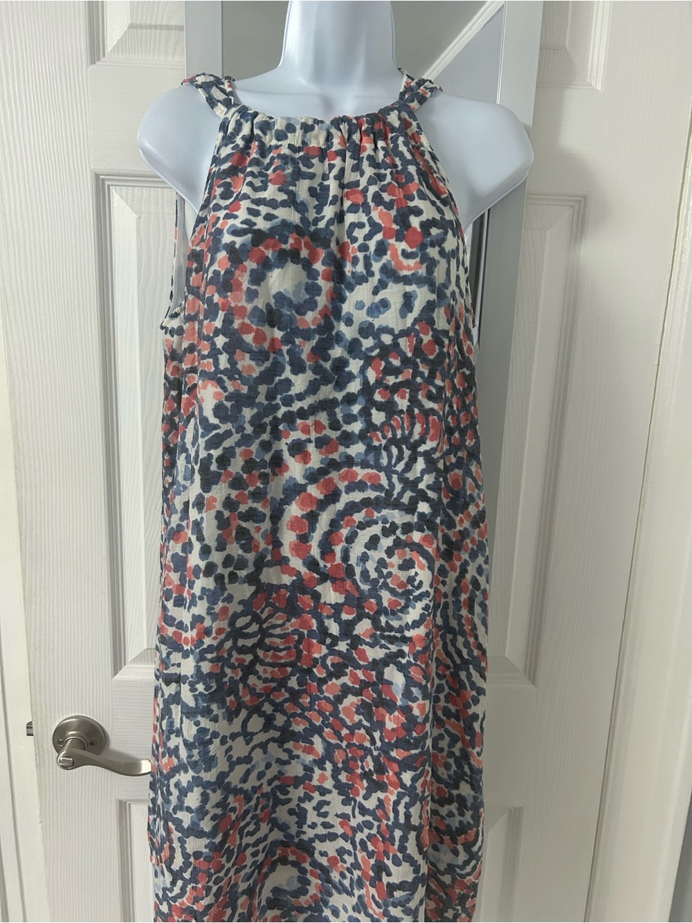 Zac & Rachel Coral, Navy & Cream Halter Maxi Dress